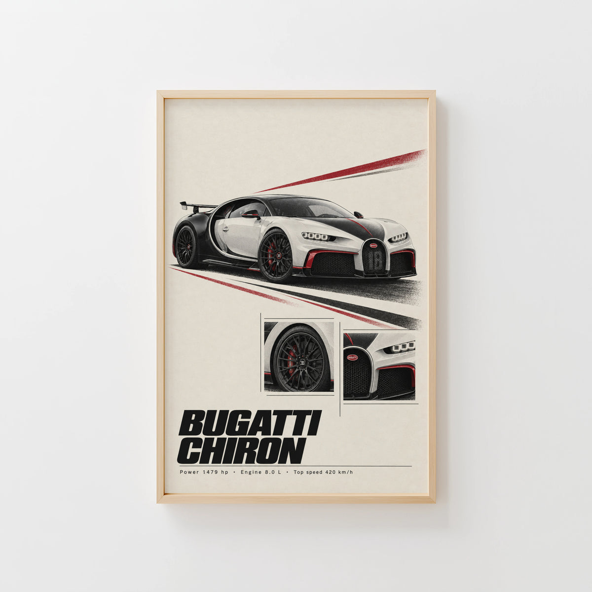 Vintage Bugatti Chiron Print, Supercar Wall Art