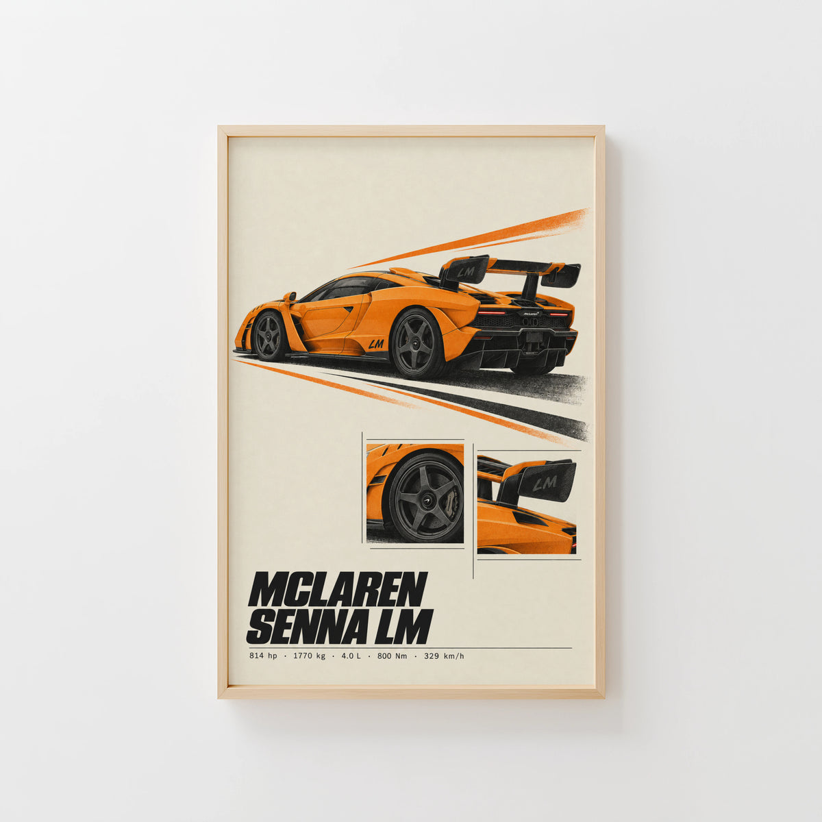 Vintage McLaren Senna LM Print, Supercar Wall Art