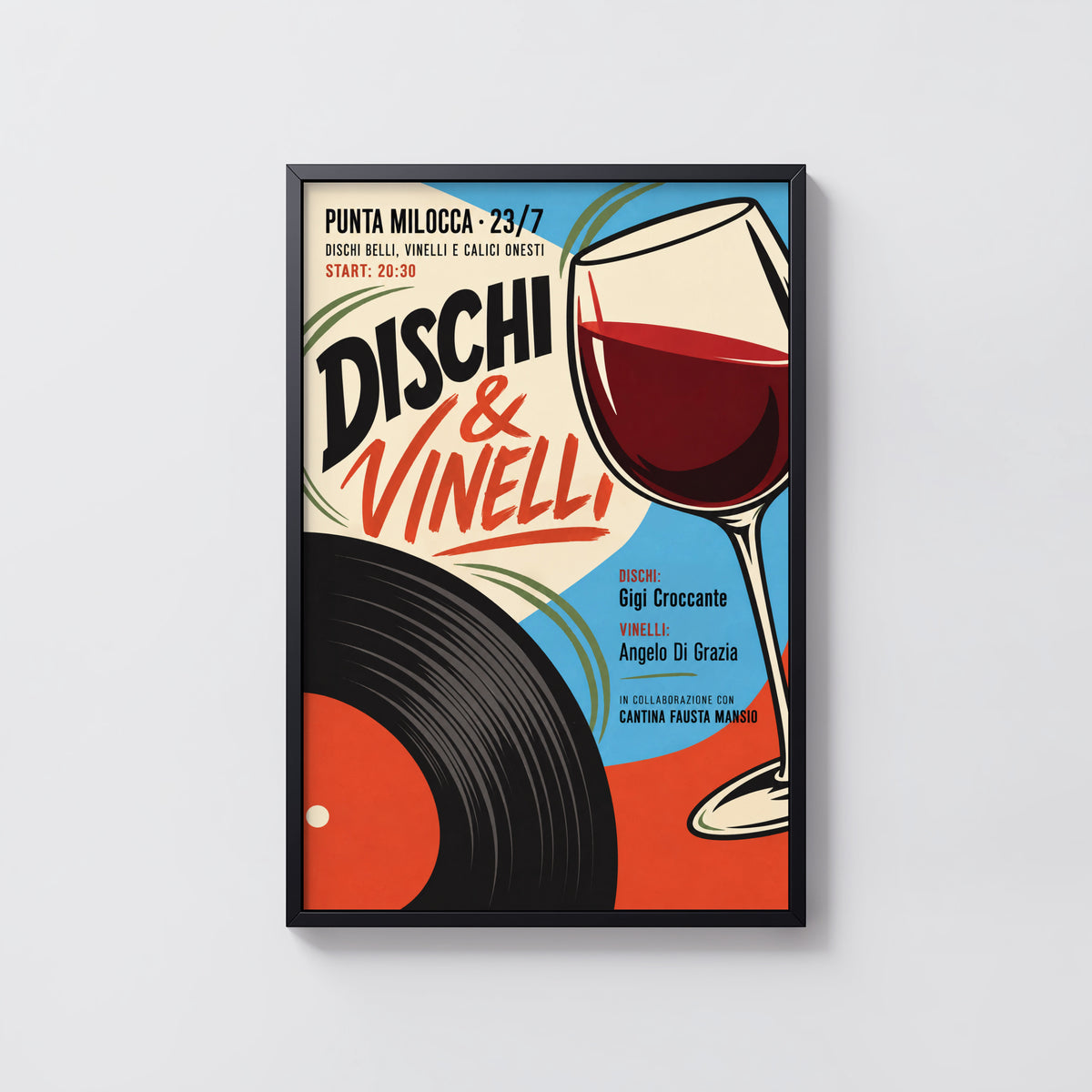 Vintage Wine & Vinyl Record Print Poster, Bar Wall Art