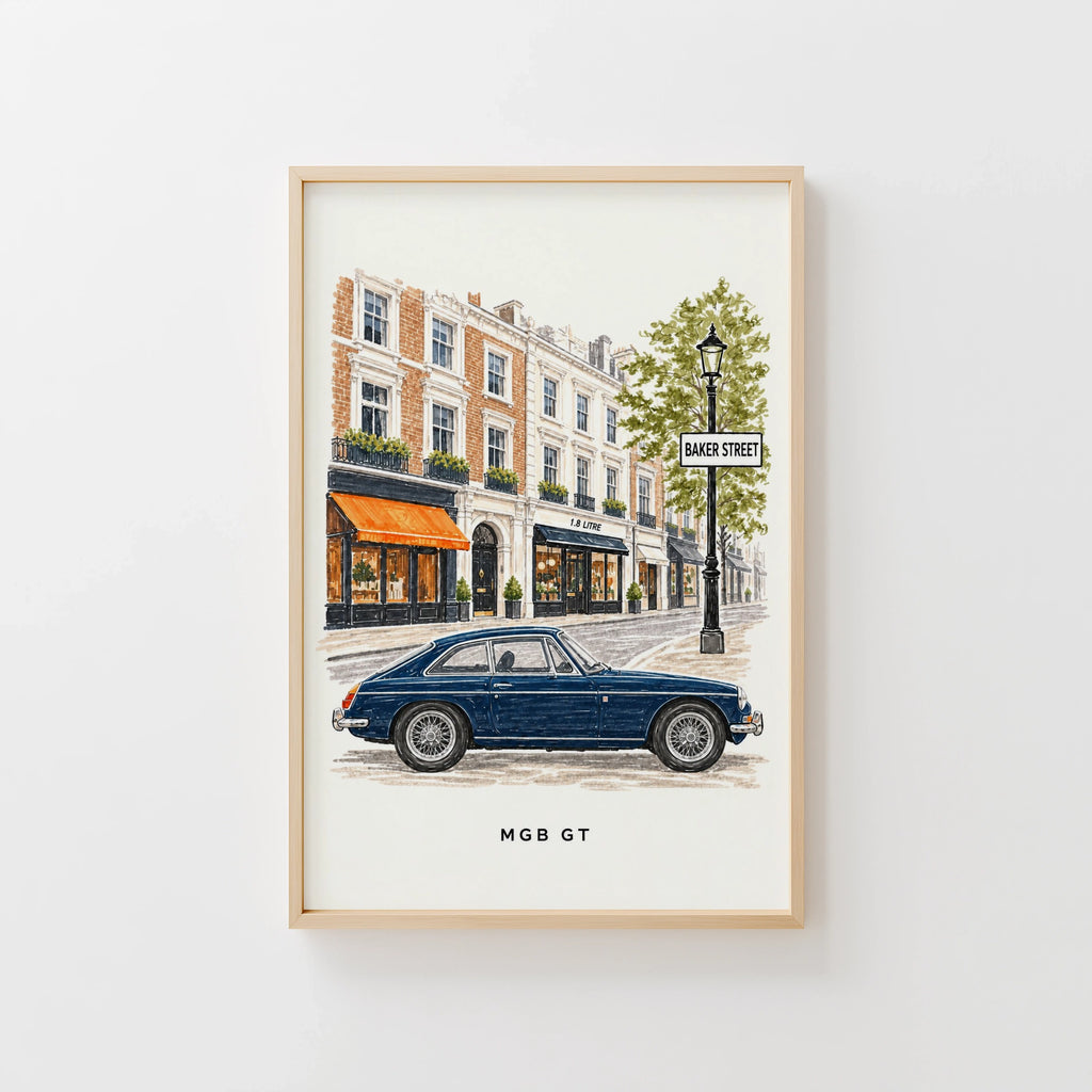 Vintage MGB GT Baker Street London Wall Art Print