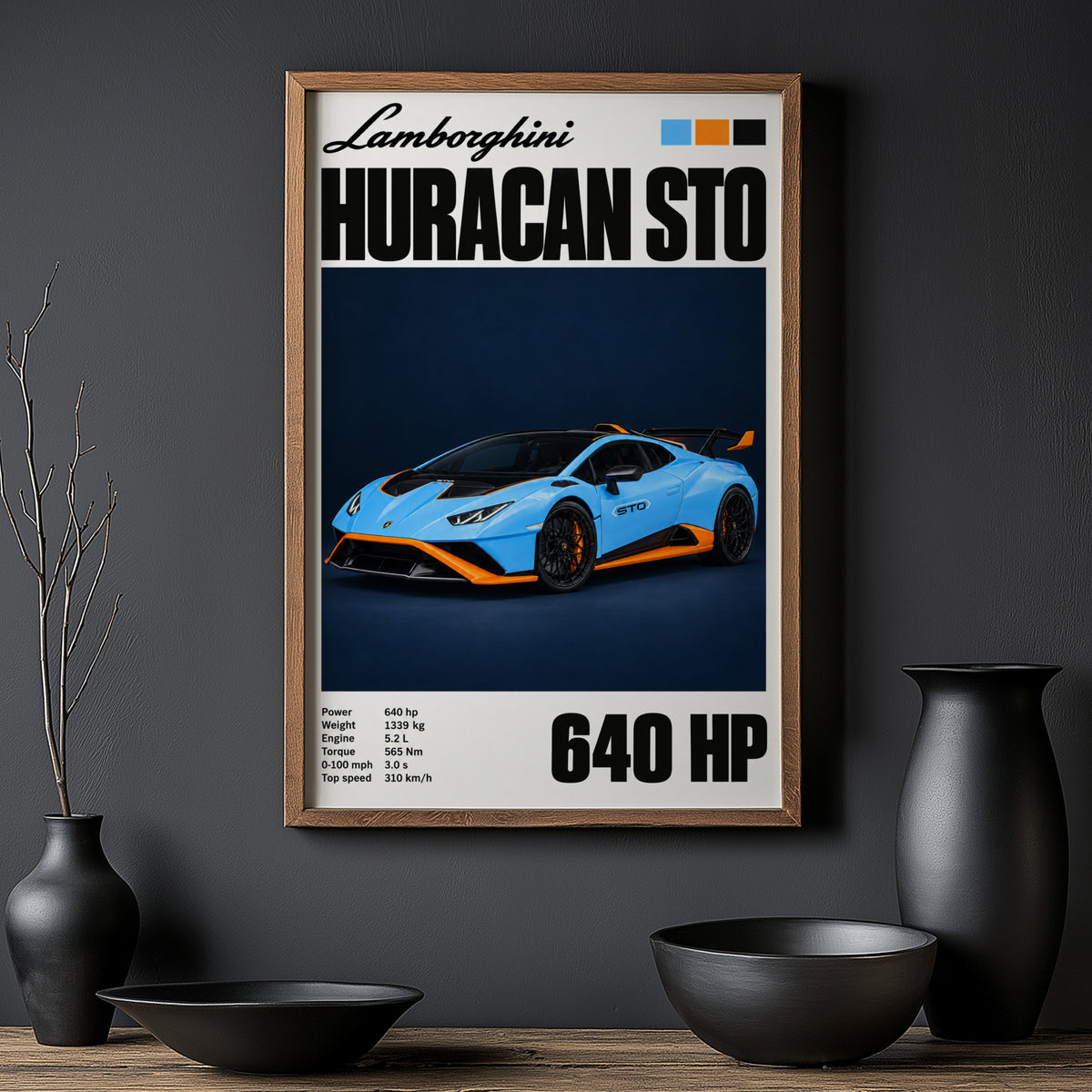 Vintage Lamborghini Huracan STO Print, Car Wall Art