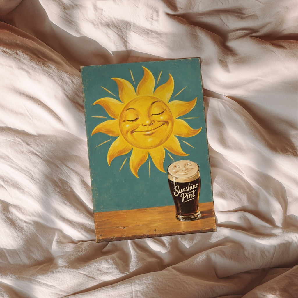 Vintage Sunshine Pint Beer Print Poster, Stout Pub Art