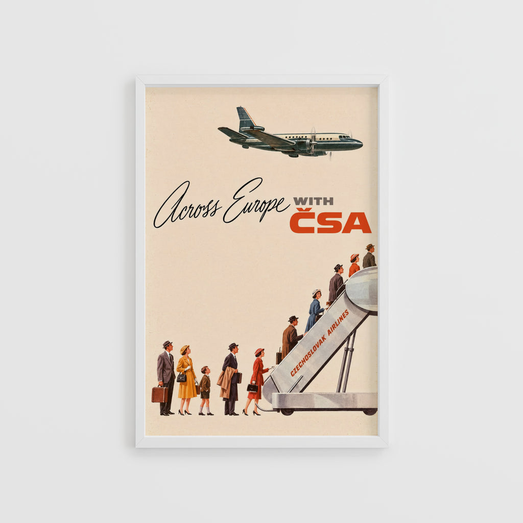 Vintage Czechoslovak Airlines Poster, Retro Travel Wall Art