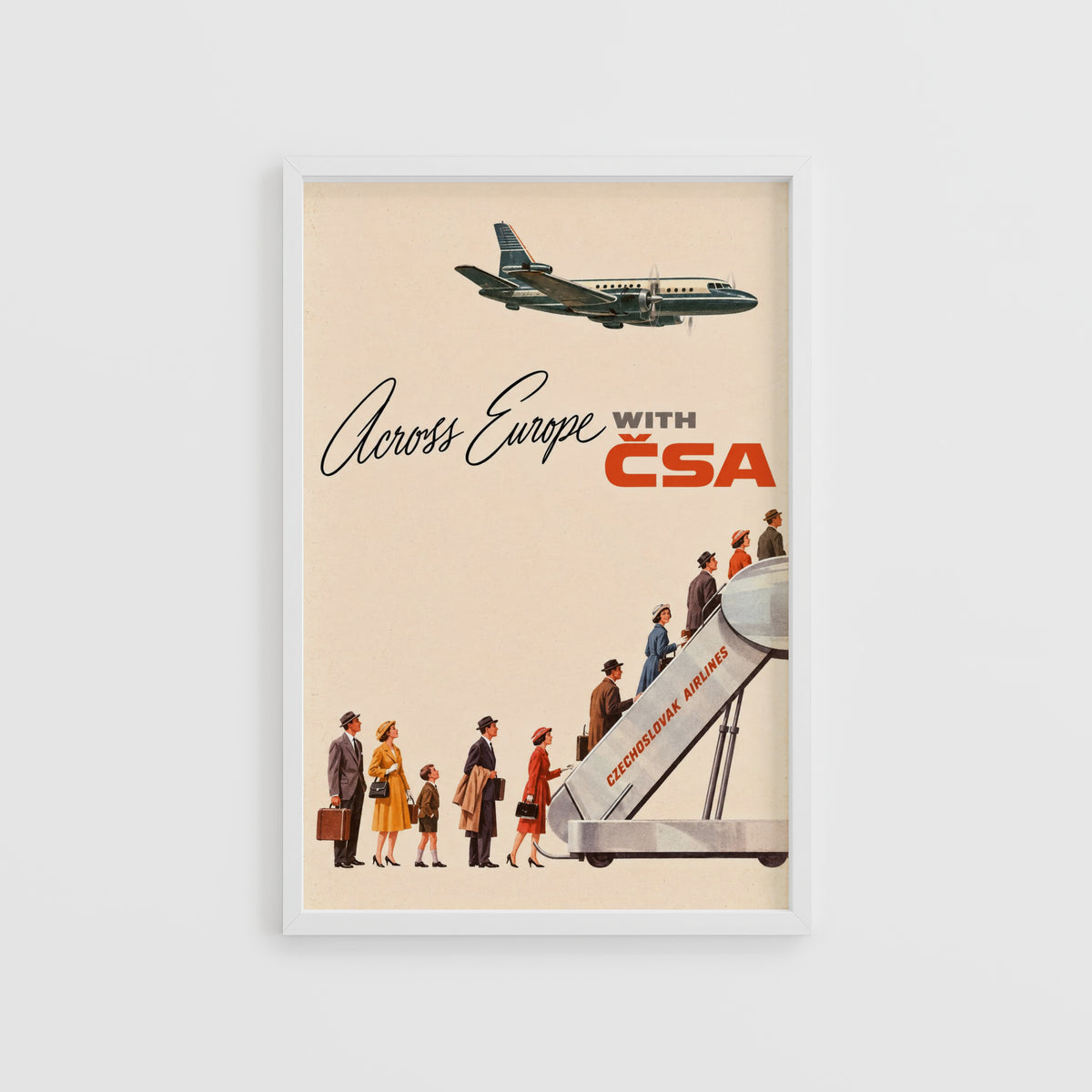 Vintage Czechoslovak Airlines Poster, Retro Travel Wall Art