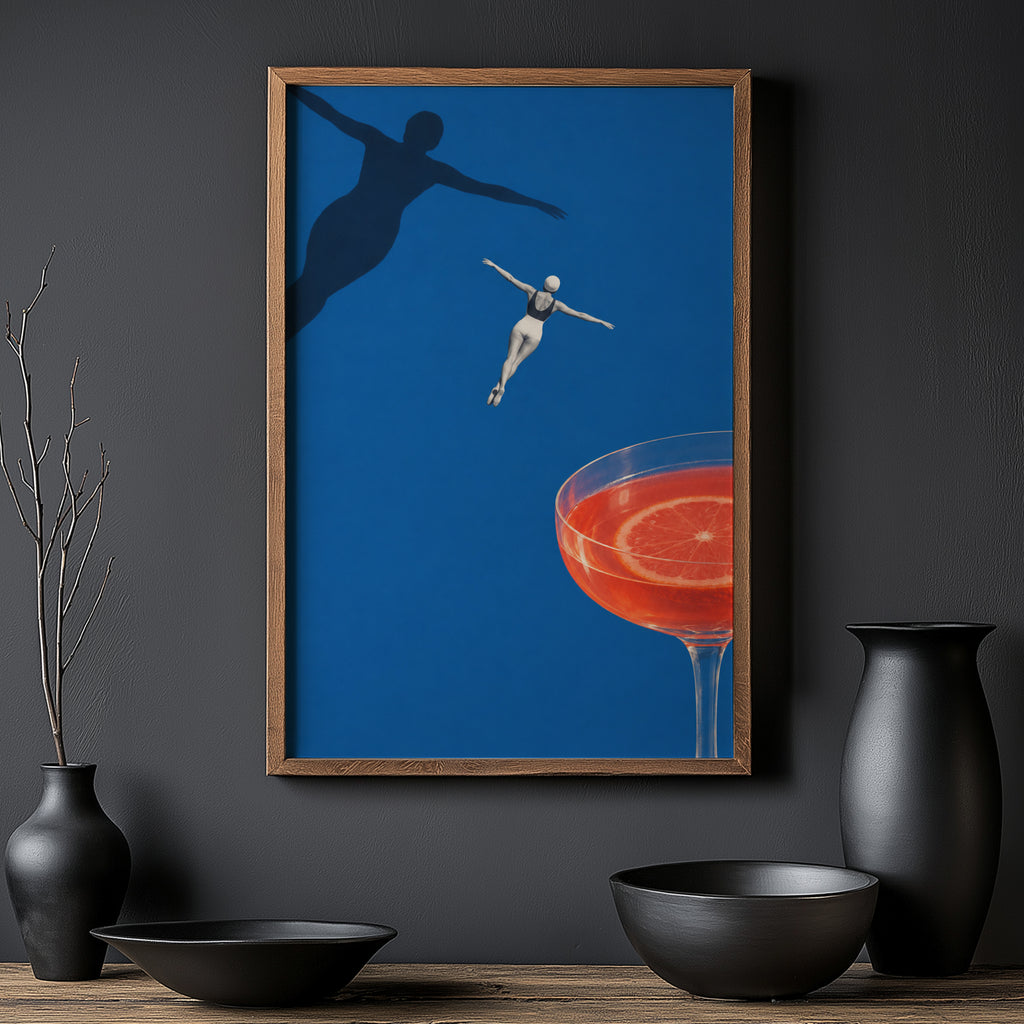 Vintage Cocktail Print Poster, Retro Swimmer Wall Art