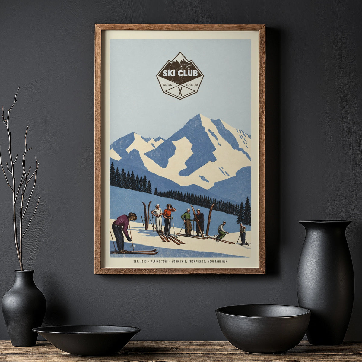 Vintage 1932 Ski Club Alpine Tour Print, Poster