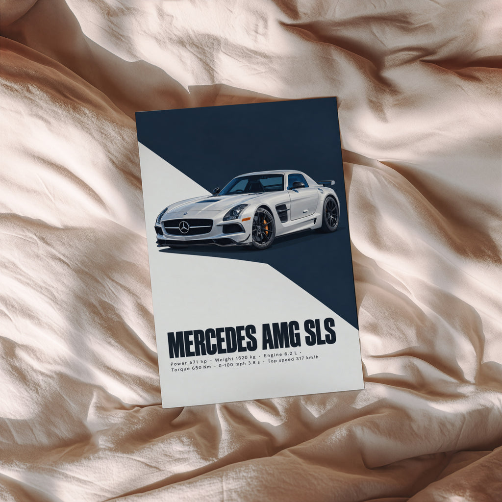 Vintage Mercedes AMG SLS Print, Car Wall Art