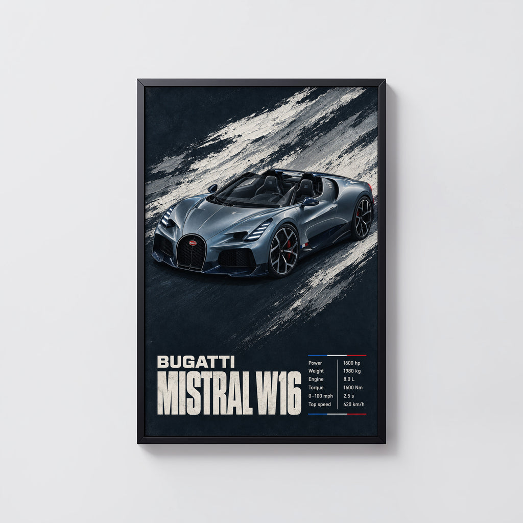 Vintage Bugatti Mistral W16 Print, Car Wall Art