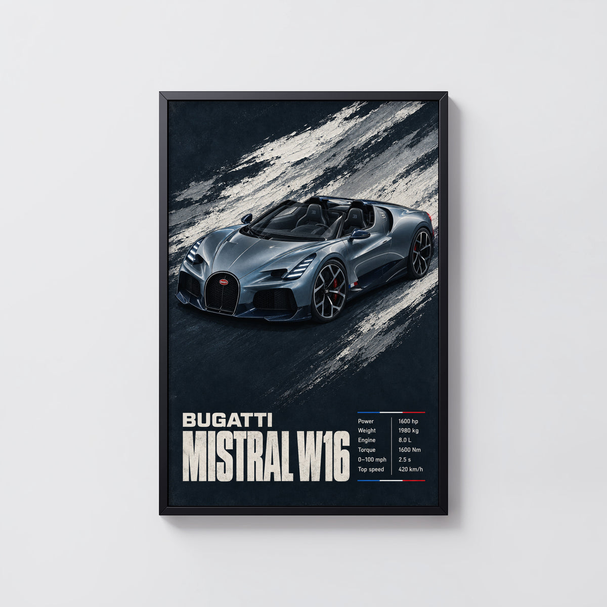 Vintage Bugatti Mistral W16 Print, Car Wall Art