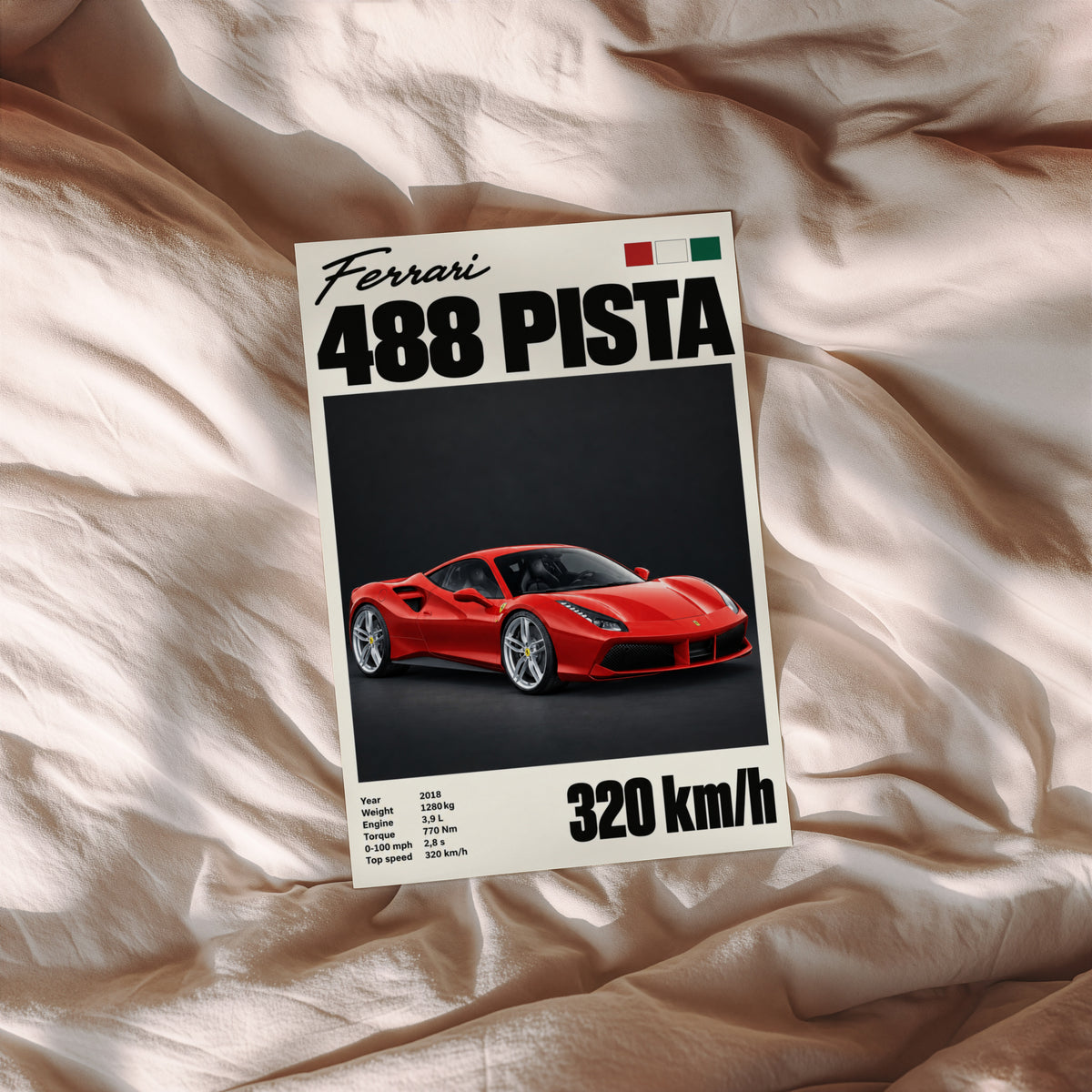 Vintage Ferrari 488 Pista Print, Supercar Wall Art