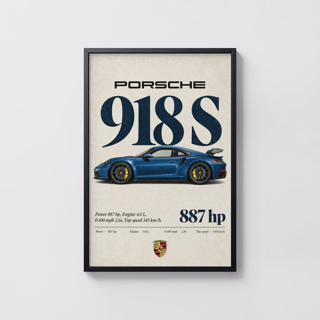 Vintage Porsche 918 S Print, Car Wall Art