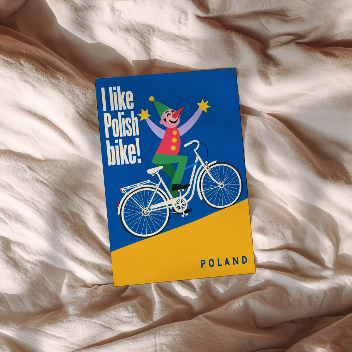 Vintage Clown Cycling Poster, Polish Bike Wall Art Print