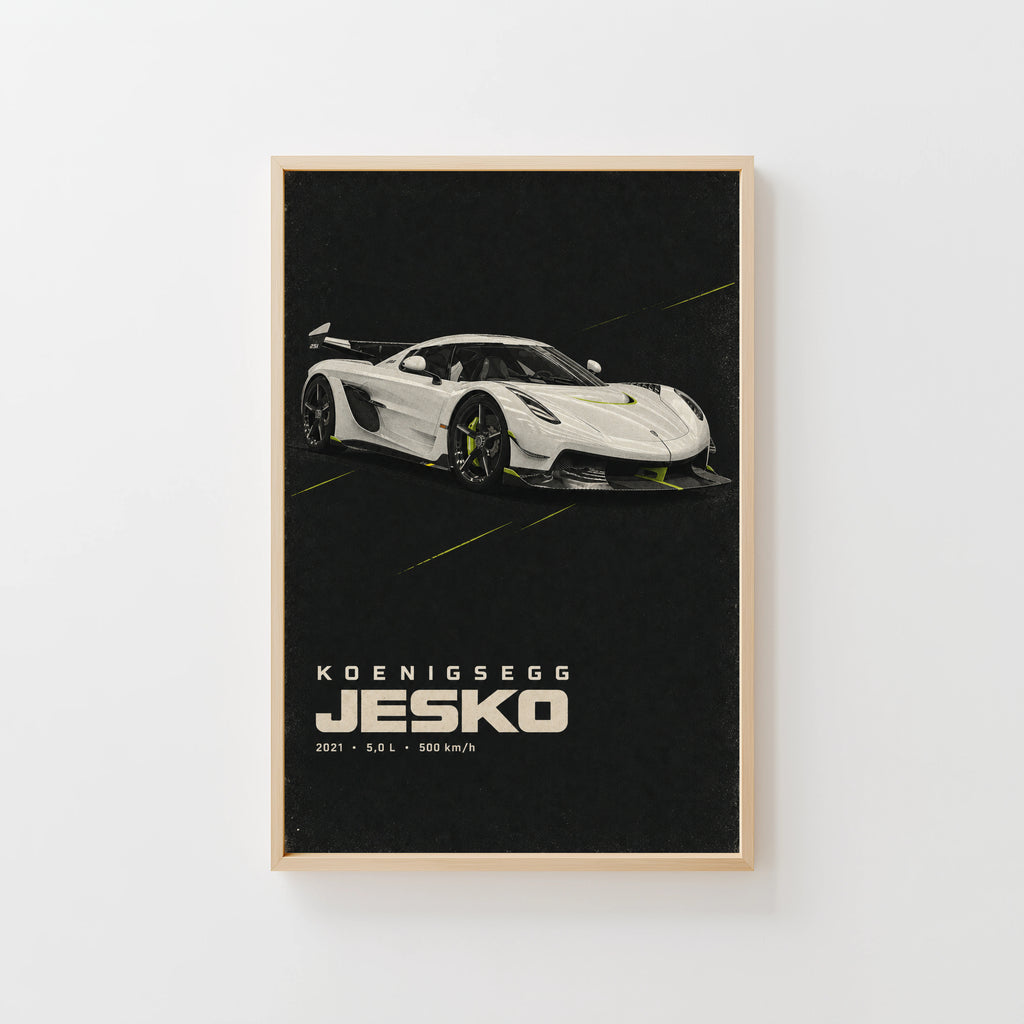 Vintage Koenigsegg Jesko Print, Supercar Wall Art
