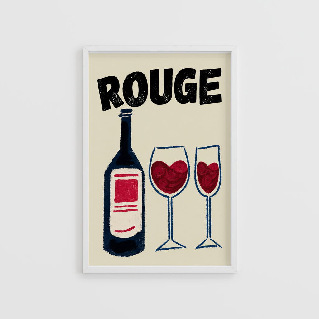 Vintage Rouge Red Wine Print Poster, Kitchen Wall Art