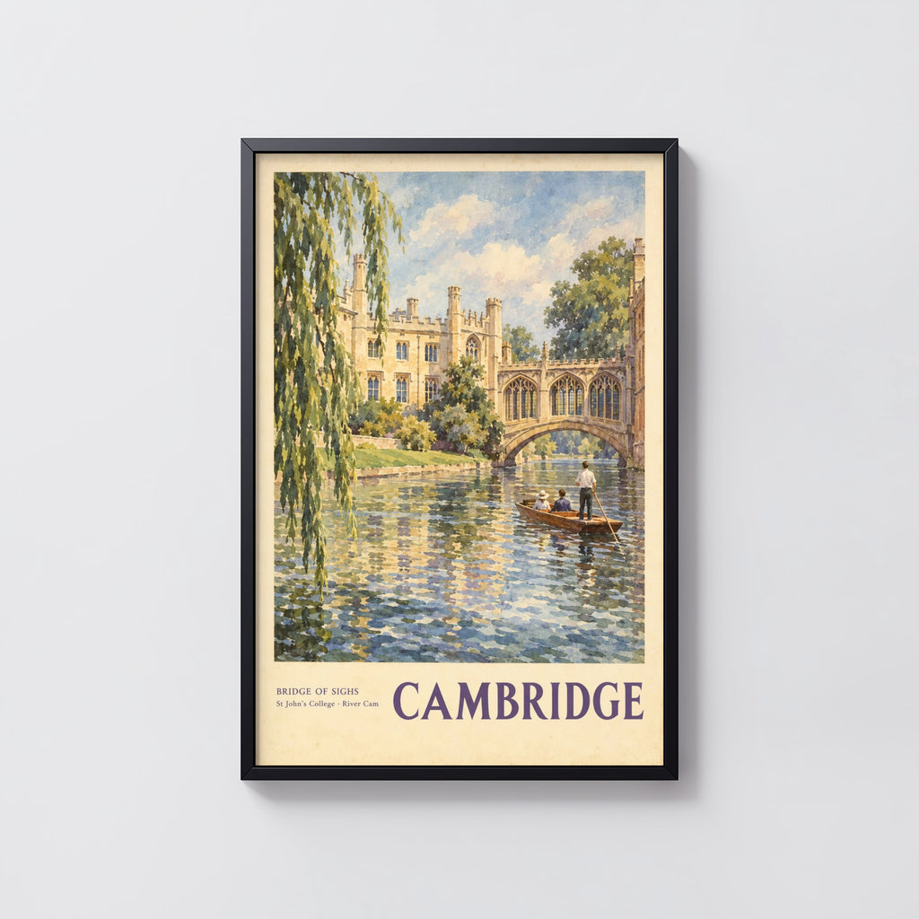 Vintage Cambridge Poster, Bridge of Sighs Wall Art Print