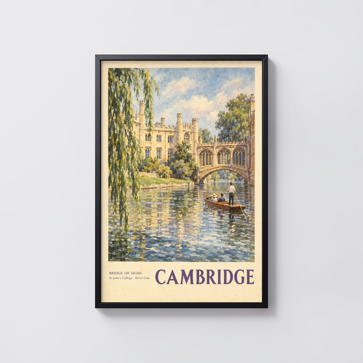 Vintage Cambridge Poster, Bridge of Sighs Wall Art Print