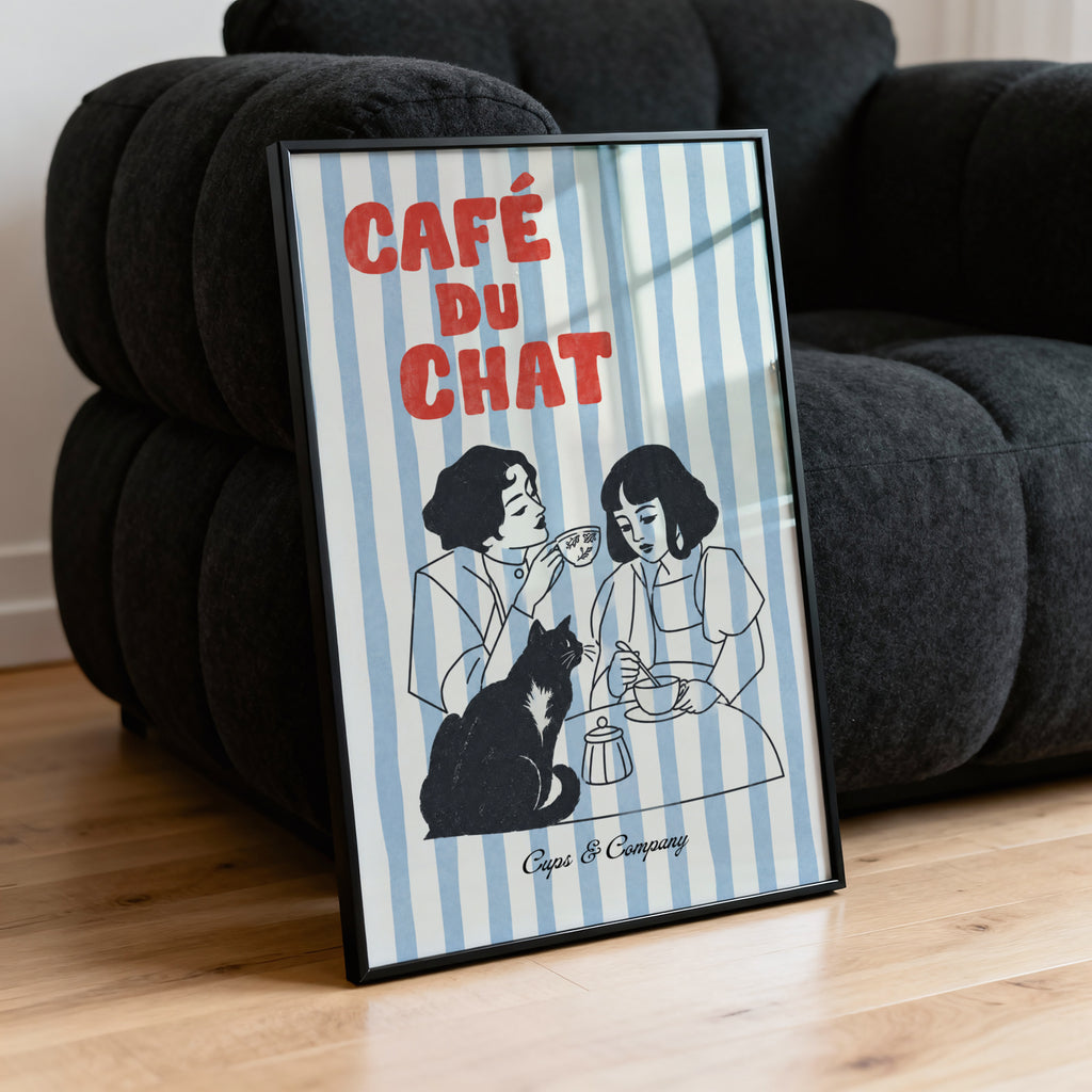 Vintage Coffee Print and Poster, Black Cat Cafe Art