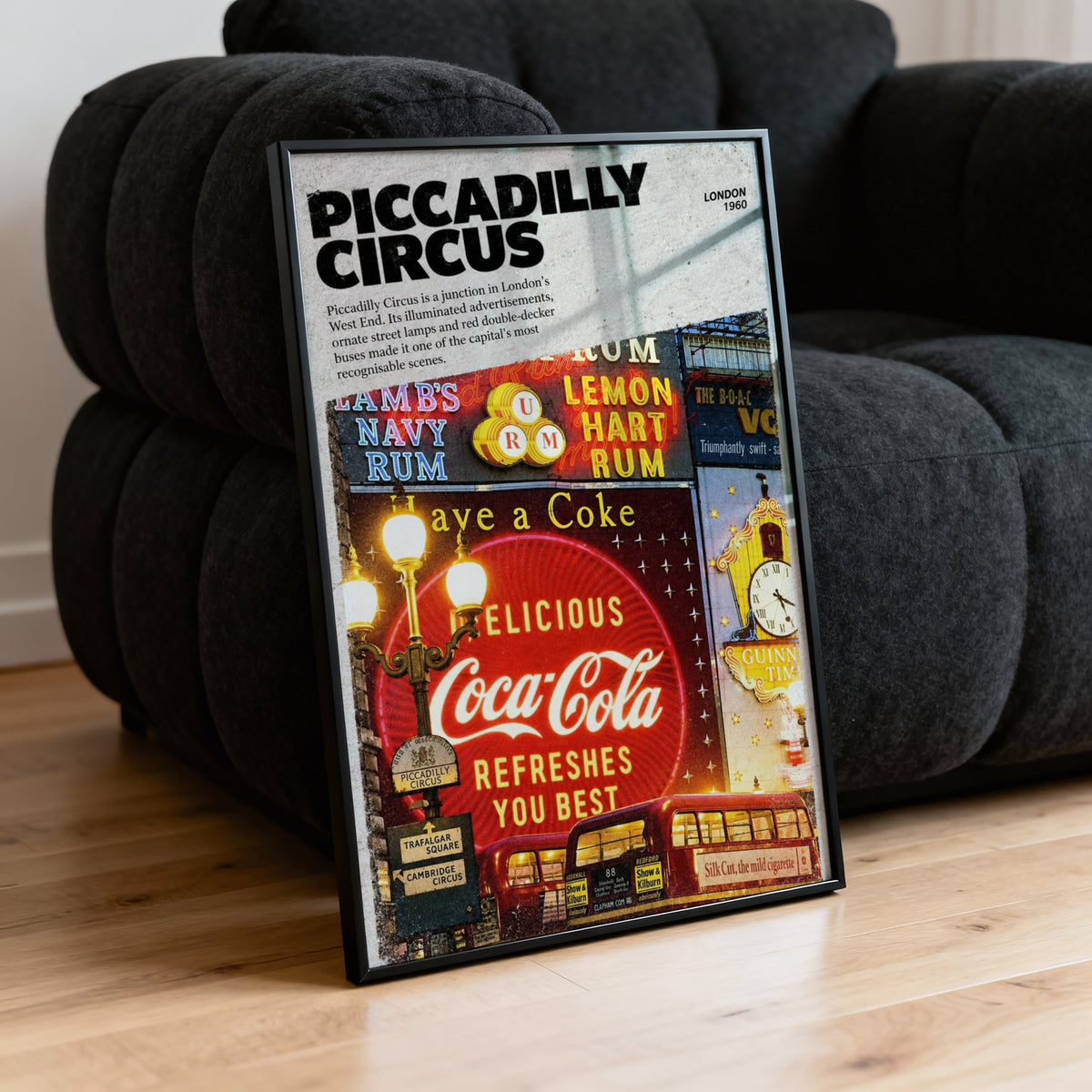 Vintage Piccadilly Circus London Poster, Neon Wall Art Print