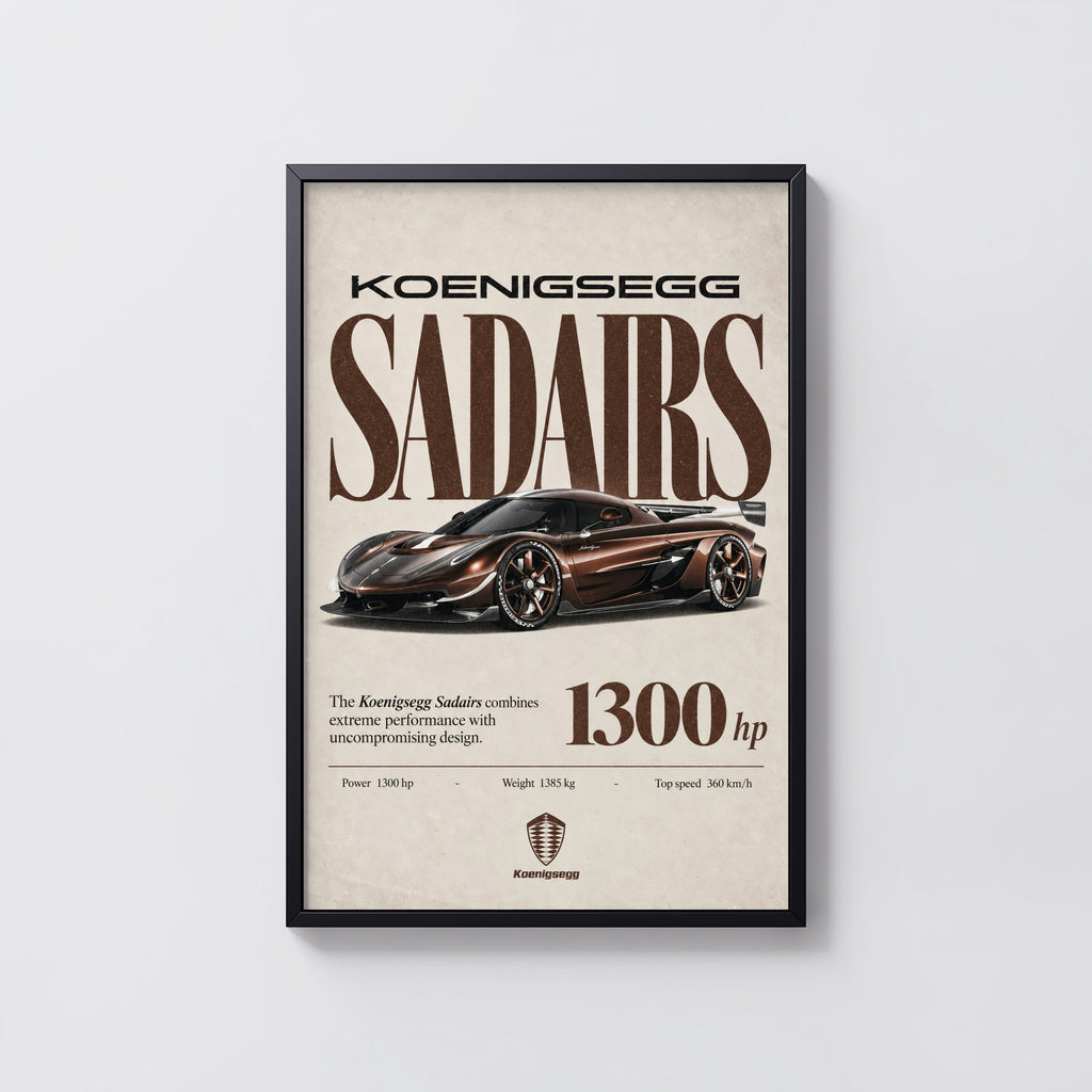 Vintage Koenigsegg Sadairs Print, Supercar Wall Art