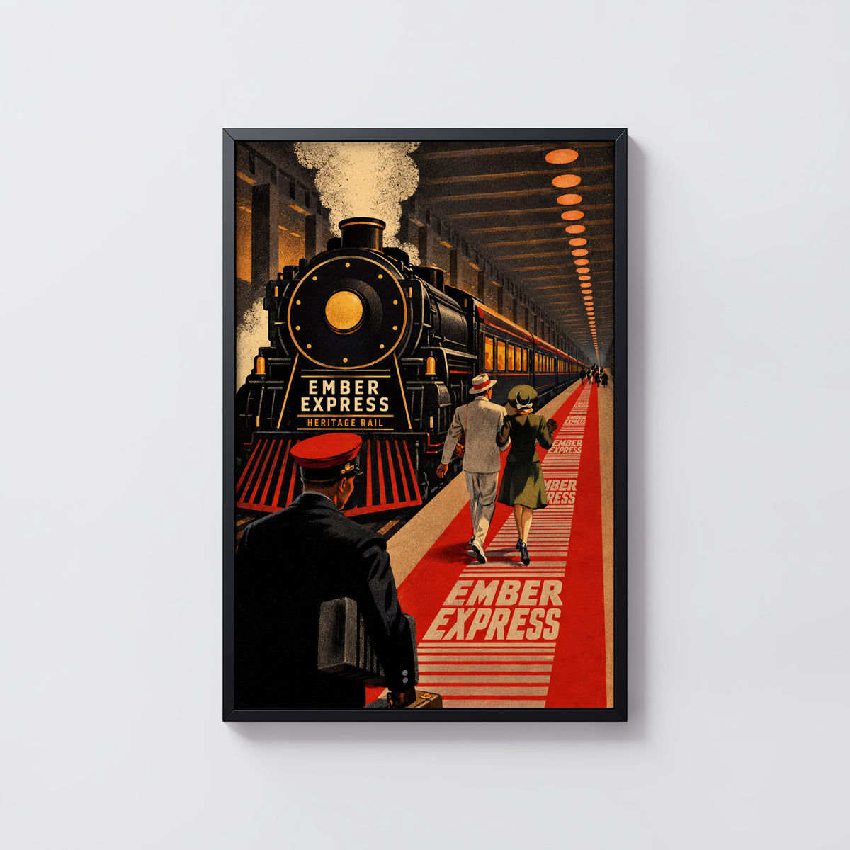 Vintage Ember Express Steam Train Print Poster