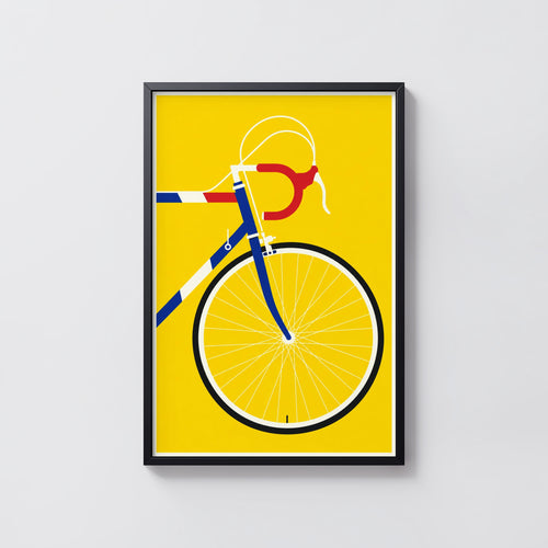 Vintage Cycling Poster, Yellow Bicycle Wall Art Print