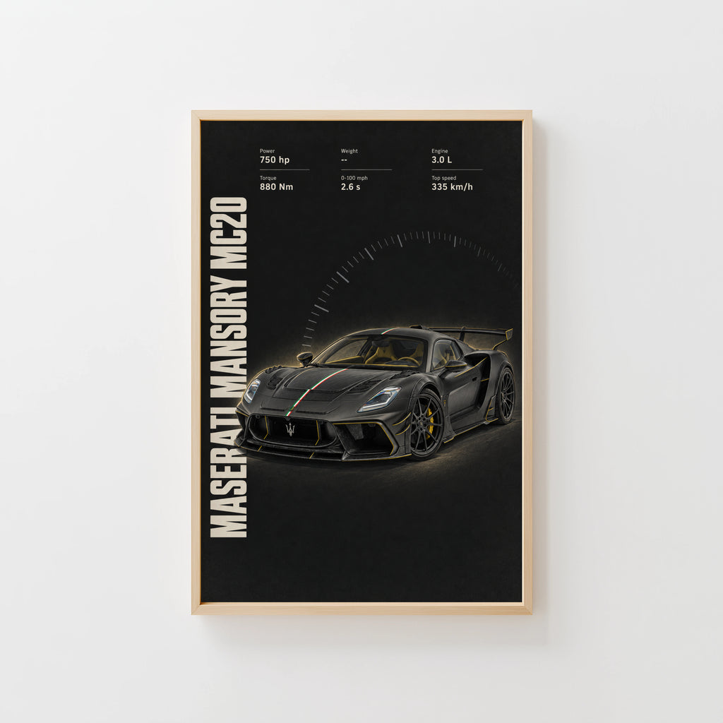 Vintage Maserati MC20 Print, Supercar Wall Art