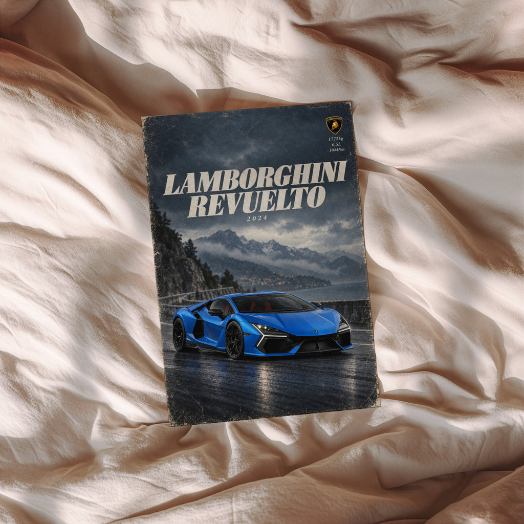 Vintage Lamborghini Revuelto Print, Supercar Art