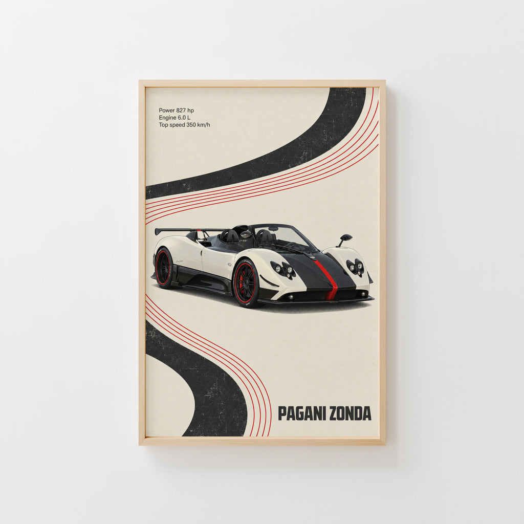 Vintage Pagani Zonda Print, Supercar Wall Art