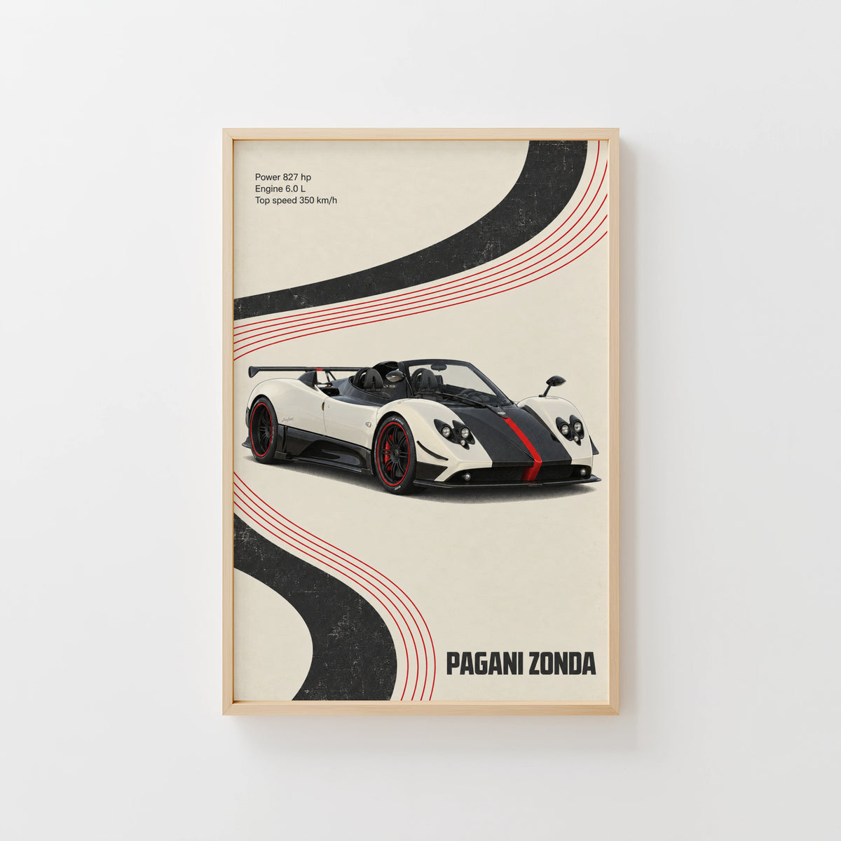Vintage Pagani Zonda Print, Supercar Wall Art