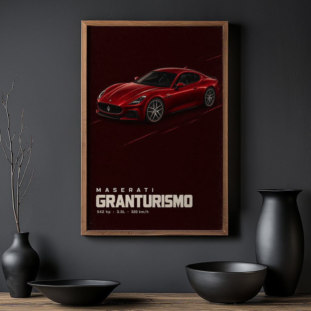 Vintage Maserati GranTurismo Print, Red Car Art