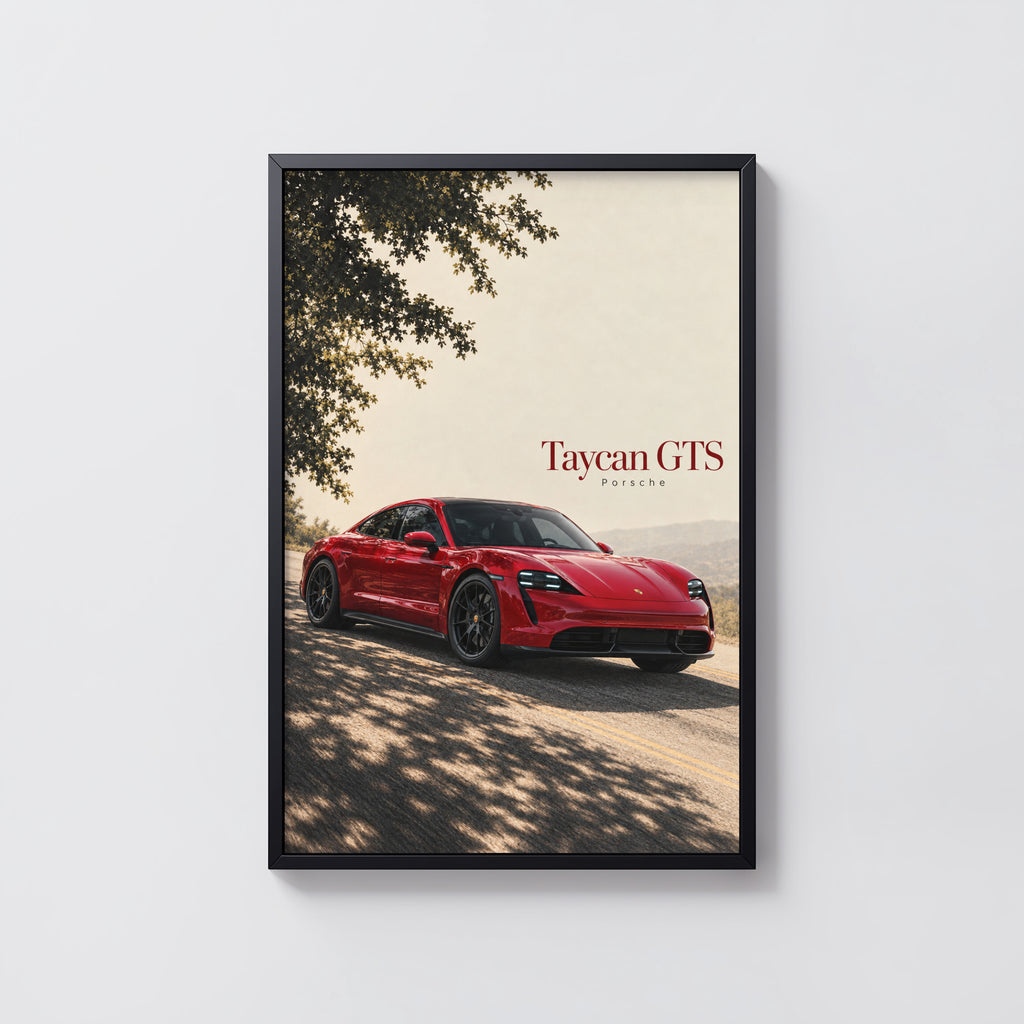 Vintage Porsche Taycan GTS Car Print Wall Art