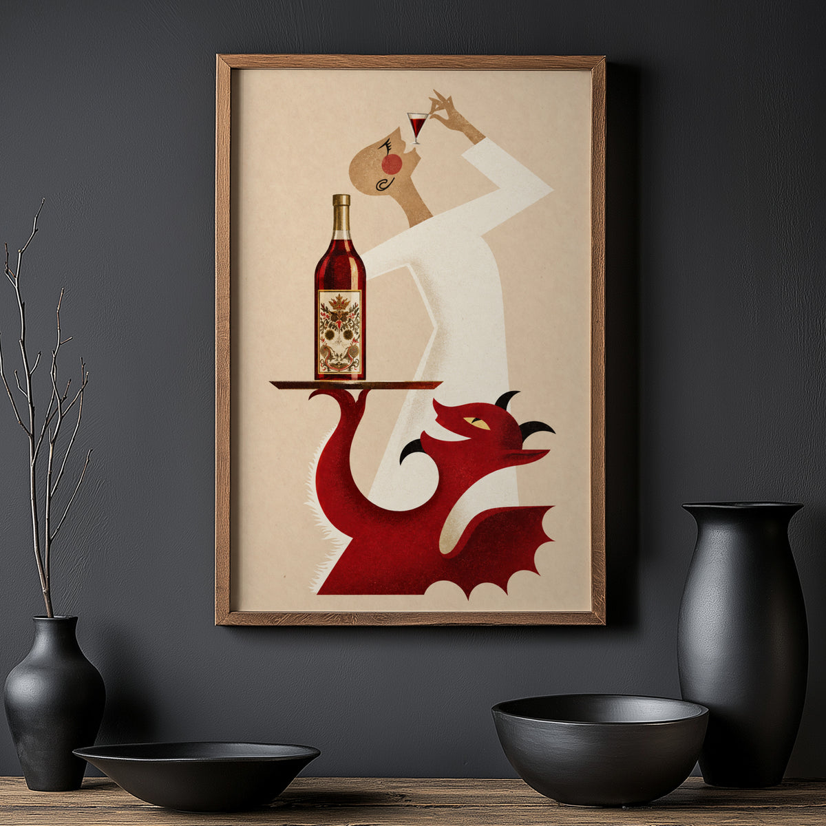 Vintage Vermouth Print Poster, Red Devil Cocktail Wall Art