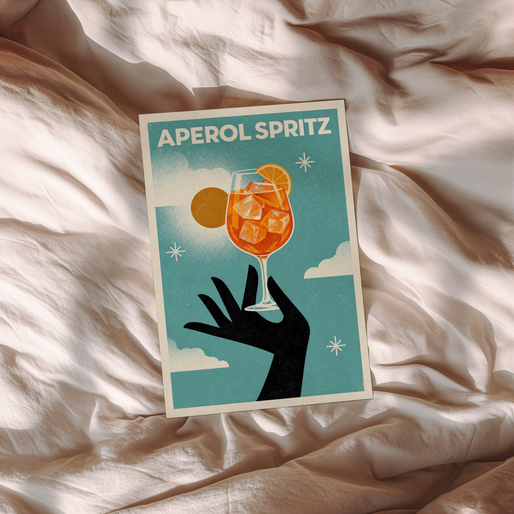 Vintage Aperol Spritz Print Poster, Retro Cocktail Art