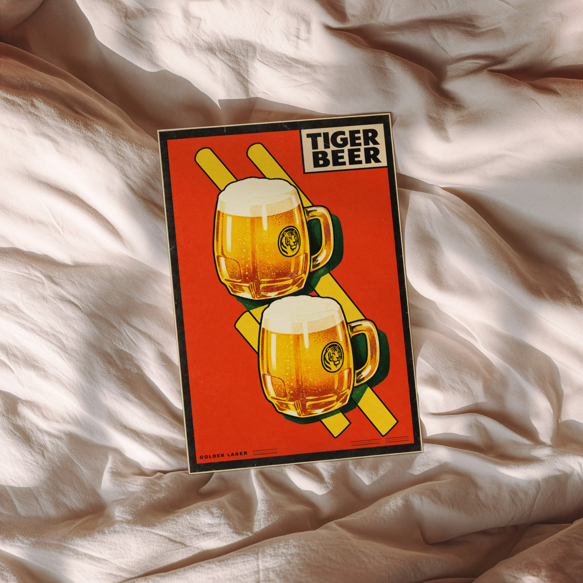 Vintage Tiger Beer Print, Golden Lager Poster, Pub Art