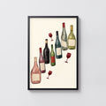 Vintage Wine Bottles Print Poster, Kitchen Wall Art