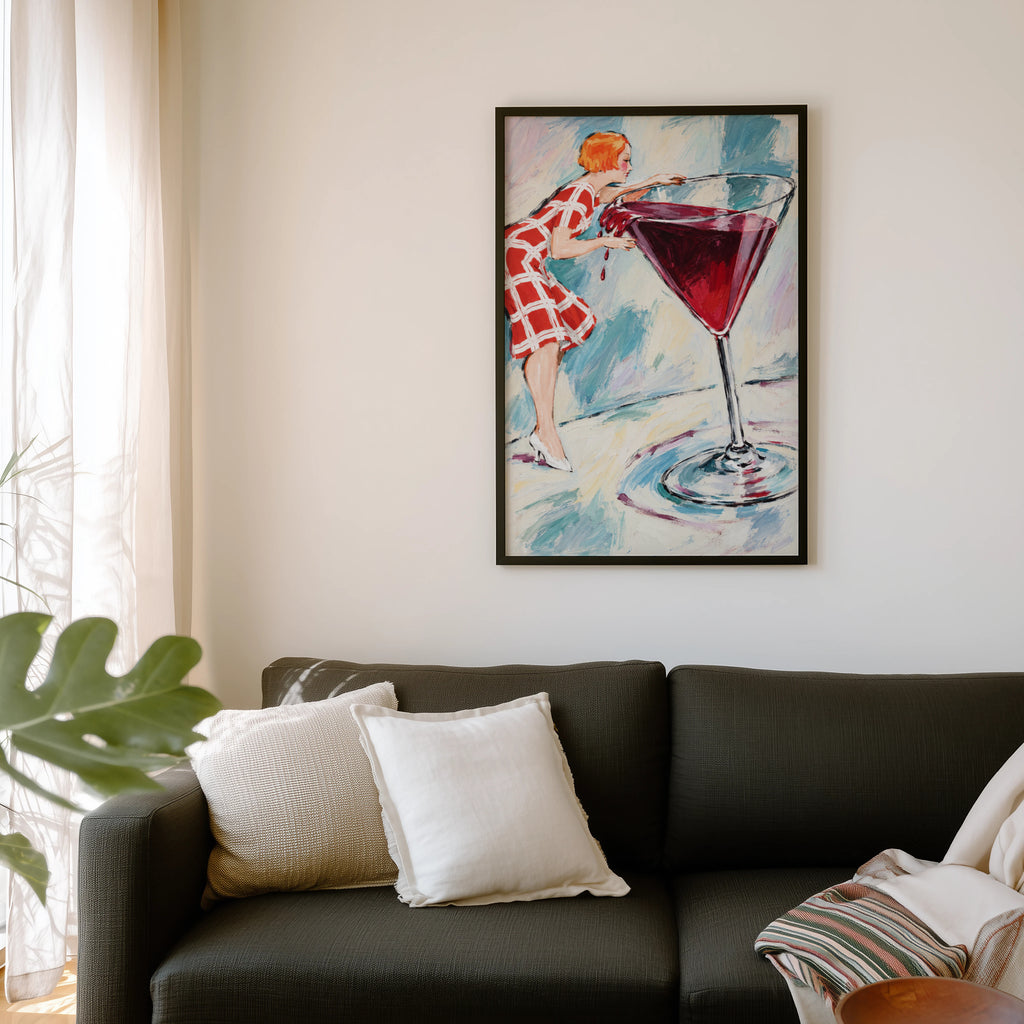 Vintage Wine Print Poster, Retro Cocktail Wall Art