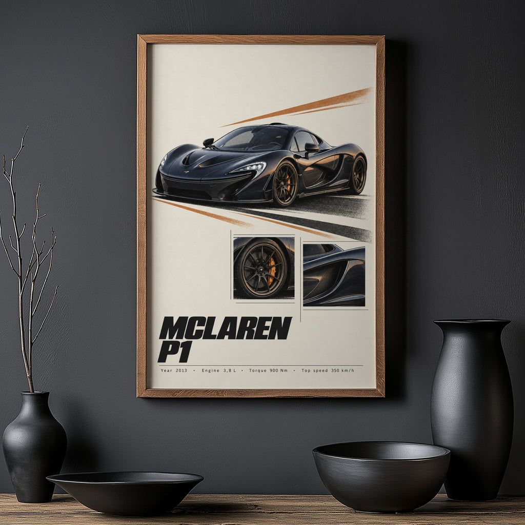 Vintage McLaren P1 Print, Supercar Wall Art