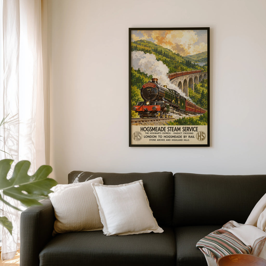 Vintage Steam Train Print Poster, Railway Wall Art