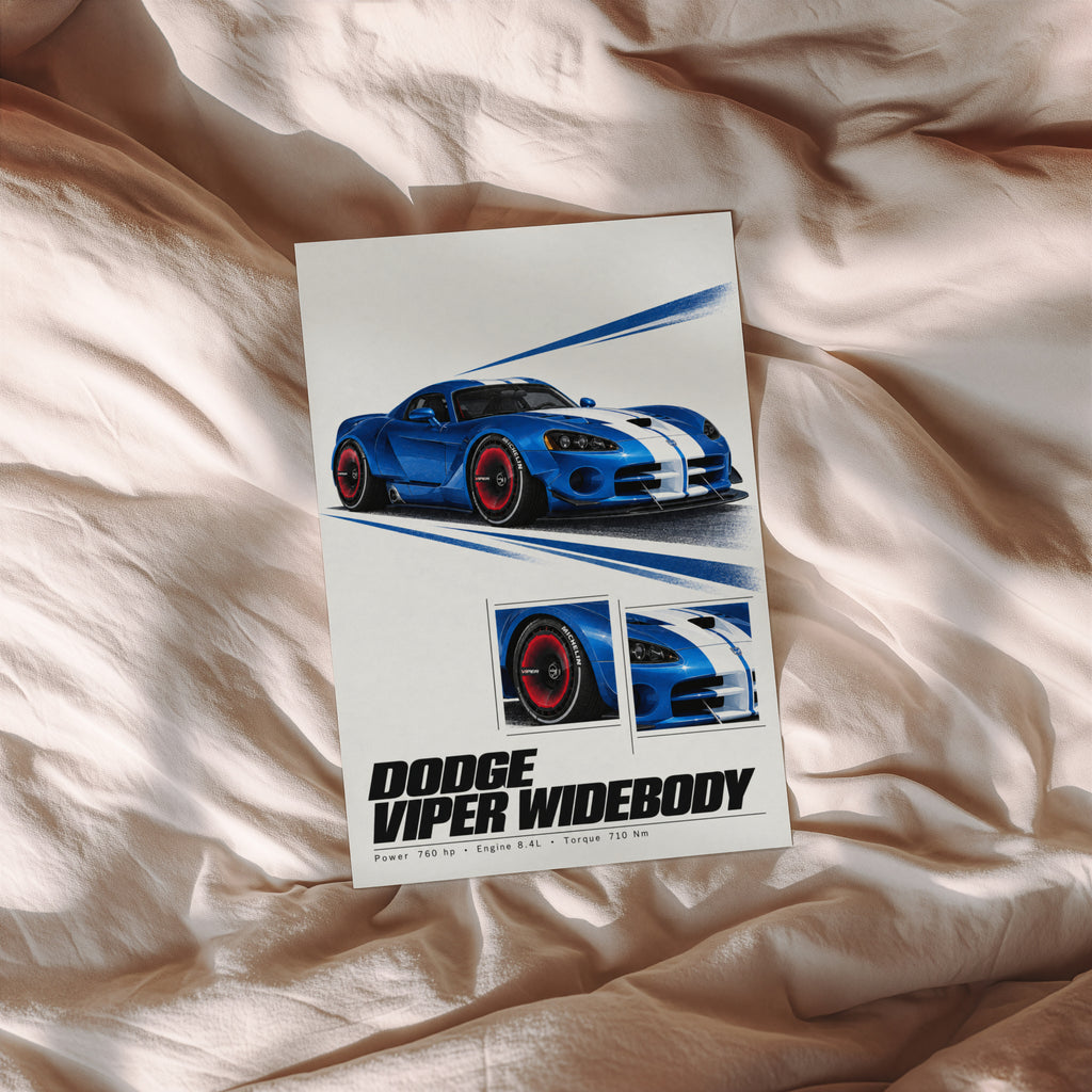 Vintage Dodge Viper Widebody Print, Car Wall Art