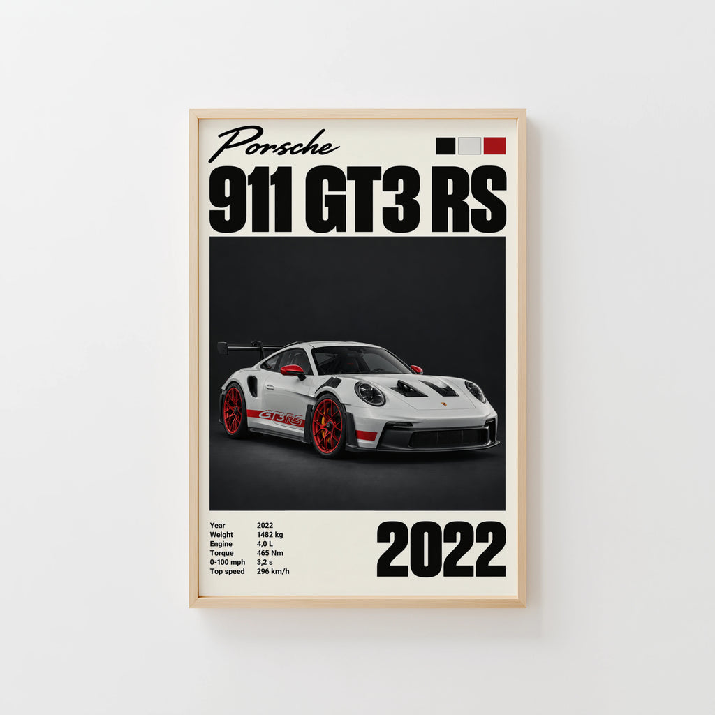 Vintage Porsche 911 GT3 RS Print, Car Poster, Wall Art