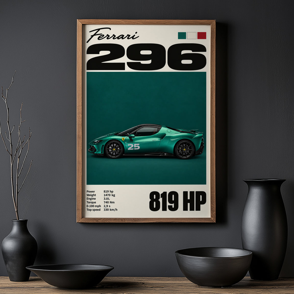 Vintage Ferrari 296 Print, Car Wall Art
