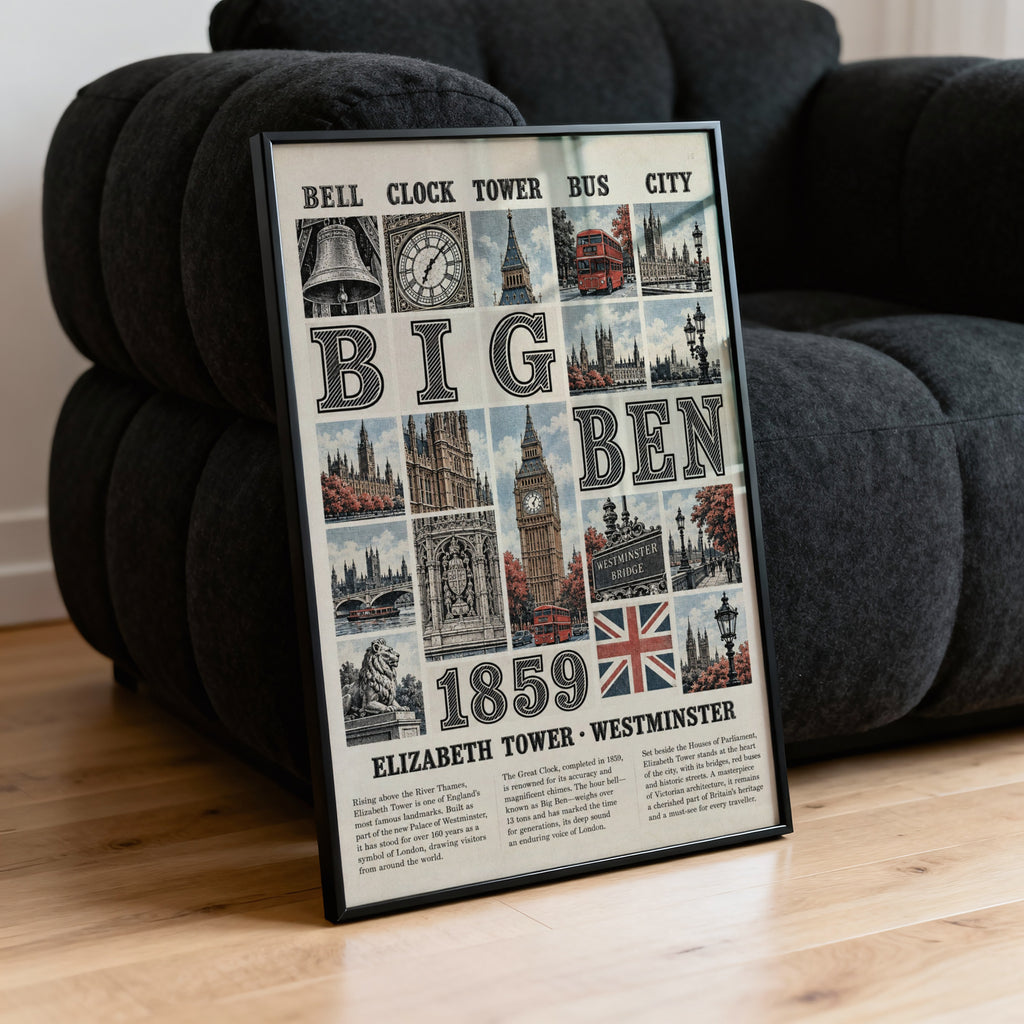 Vintage Big Ben Poster, London Wall Art, Westminster Print