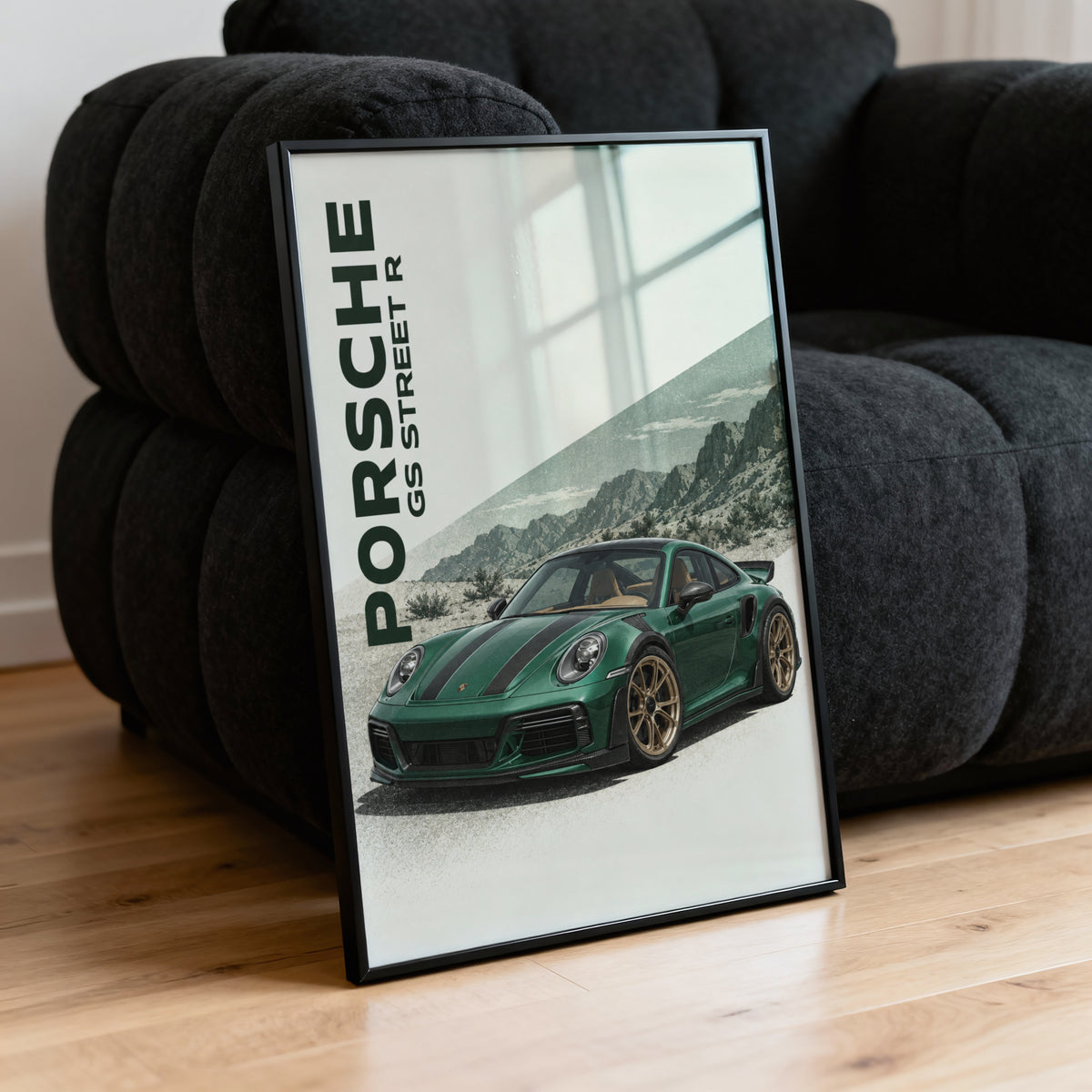 Vintage Porsche GS Street R Print, Green Car Art