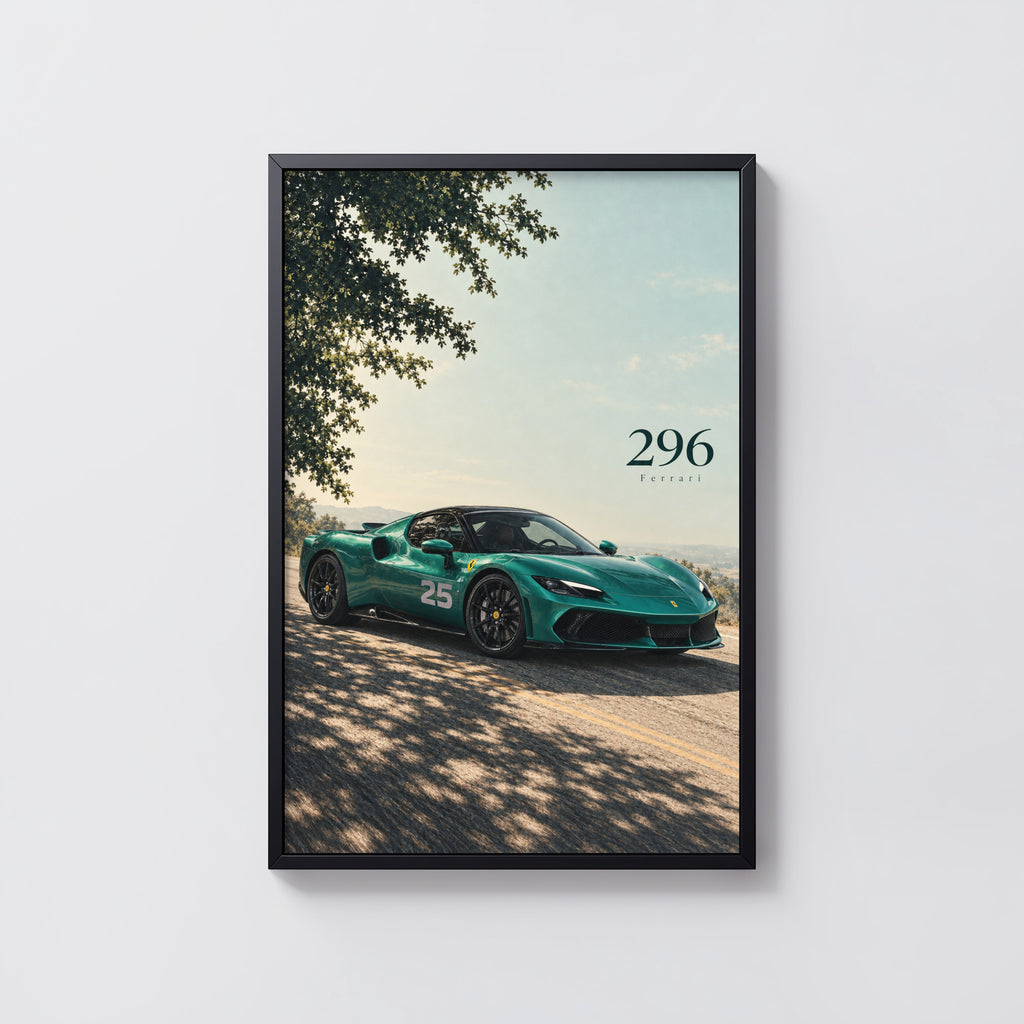 Vintage Ferrari 296 Car Print, Teal Green Wall Art