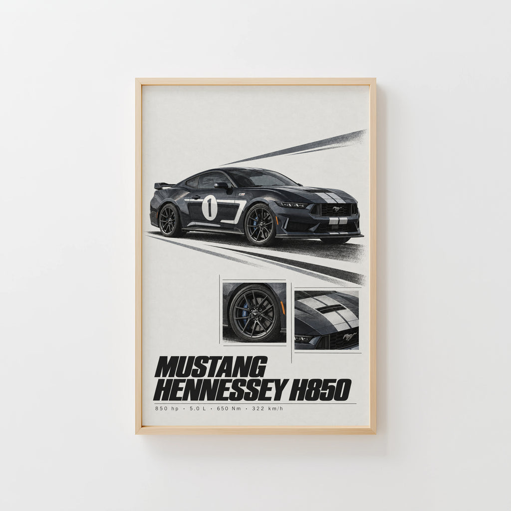 Vintage Mustang Hennessey H850 Print, Car Art