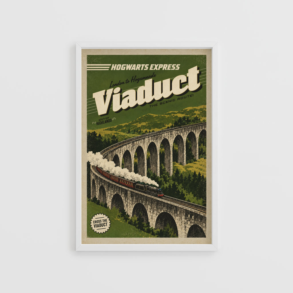 Vintage Viaduct Print Poster, Scottish Highlands Train