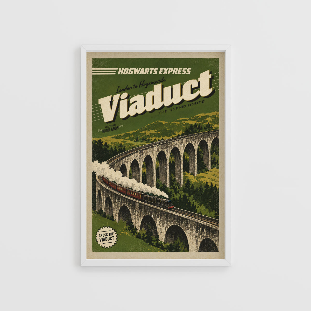 Vintage Viaduct Print Poster, Scottish Highlands Train