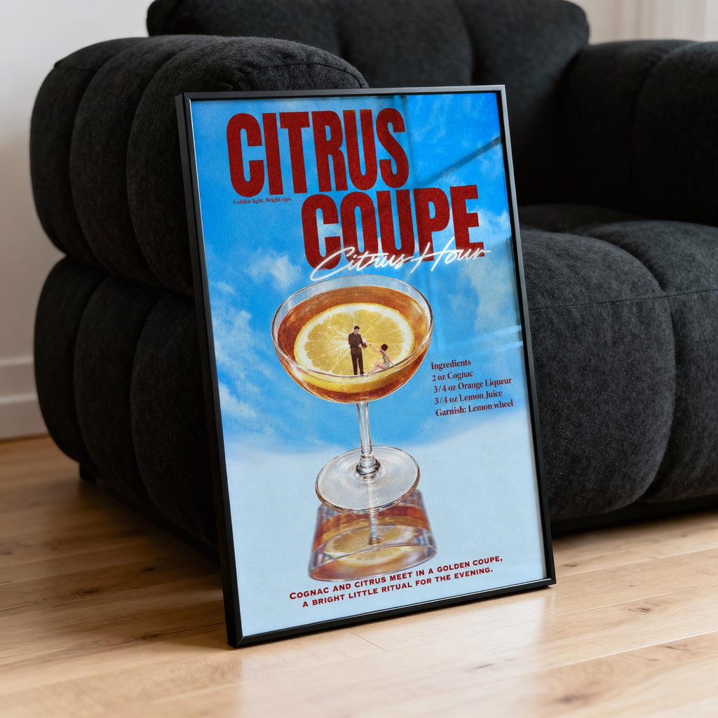 Vintage Citrus Coupe Cocktail Print Poster, Bar Art