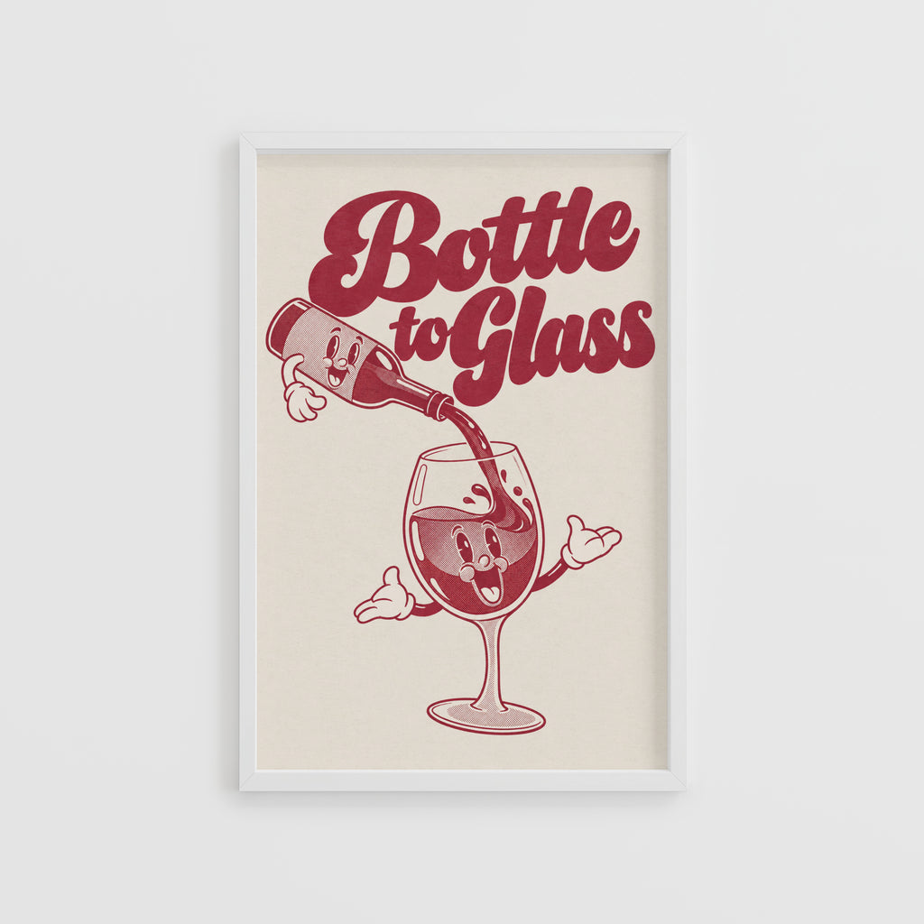 Vintage Wine Print Poster, Retro Cartoon Bar Wall Art