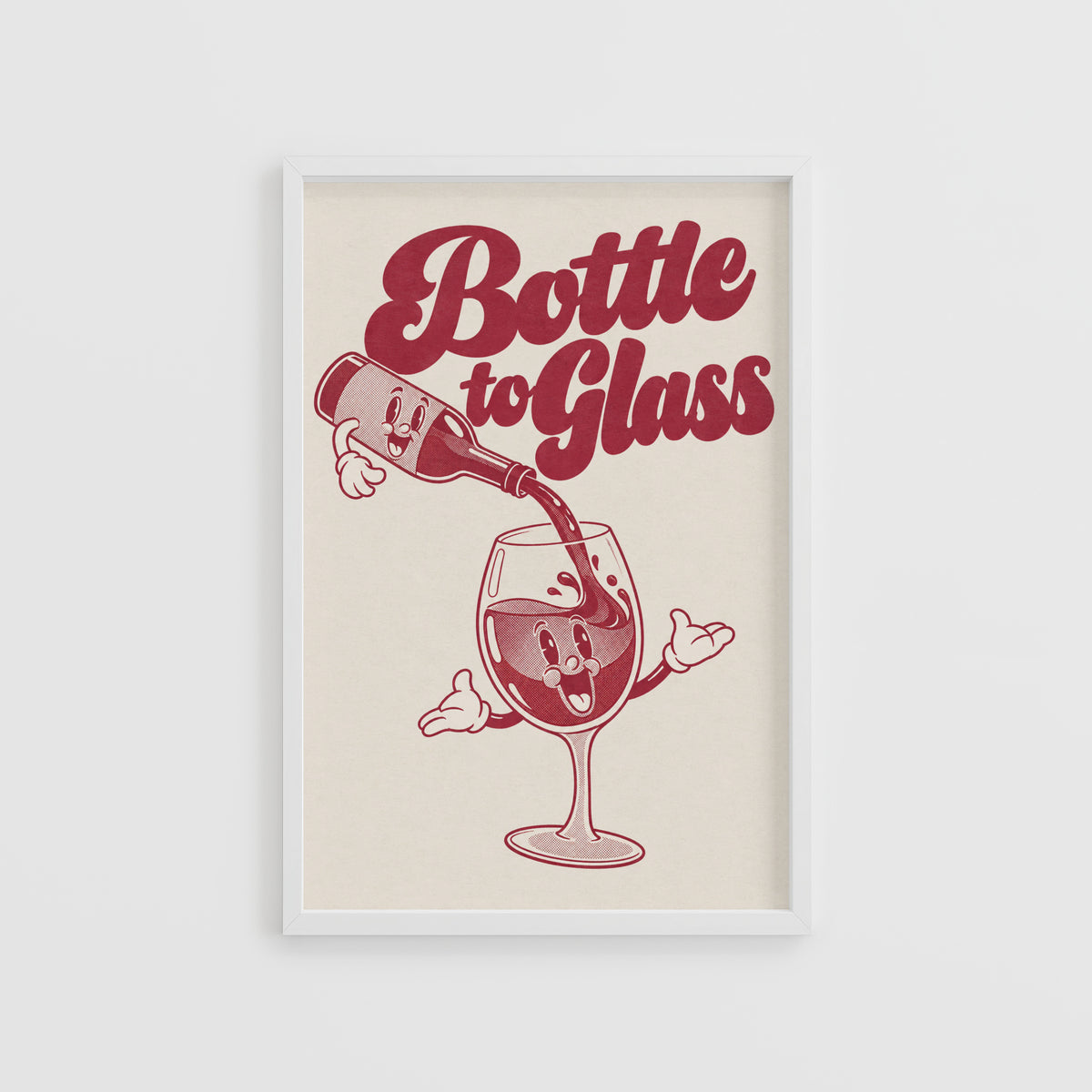 Vintage Wine Print Poster, Retro Cartoon Bar Wall Art